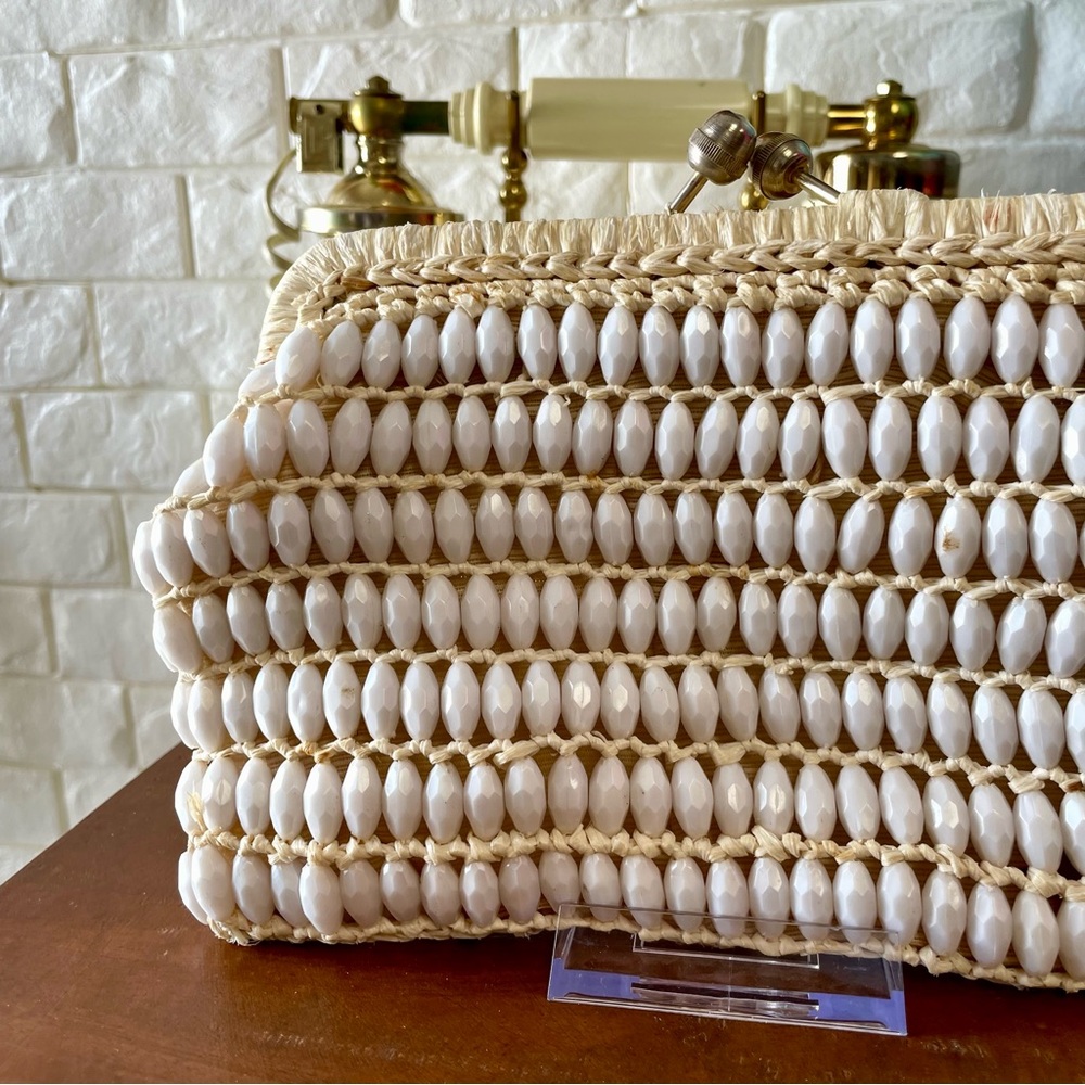 Vintage Mid-Century Marcus Brothers Italian Beaded + Woven Boho Clutch Handbag - Picture 3 of 15